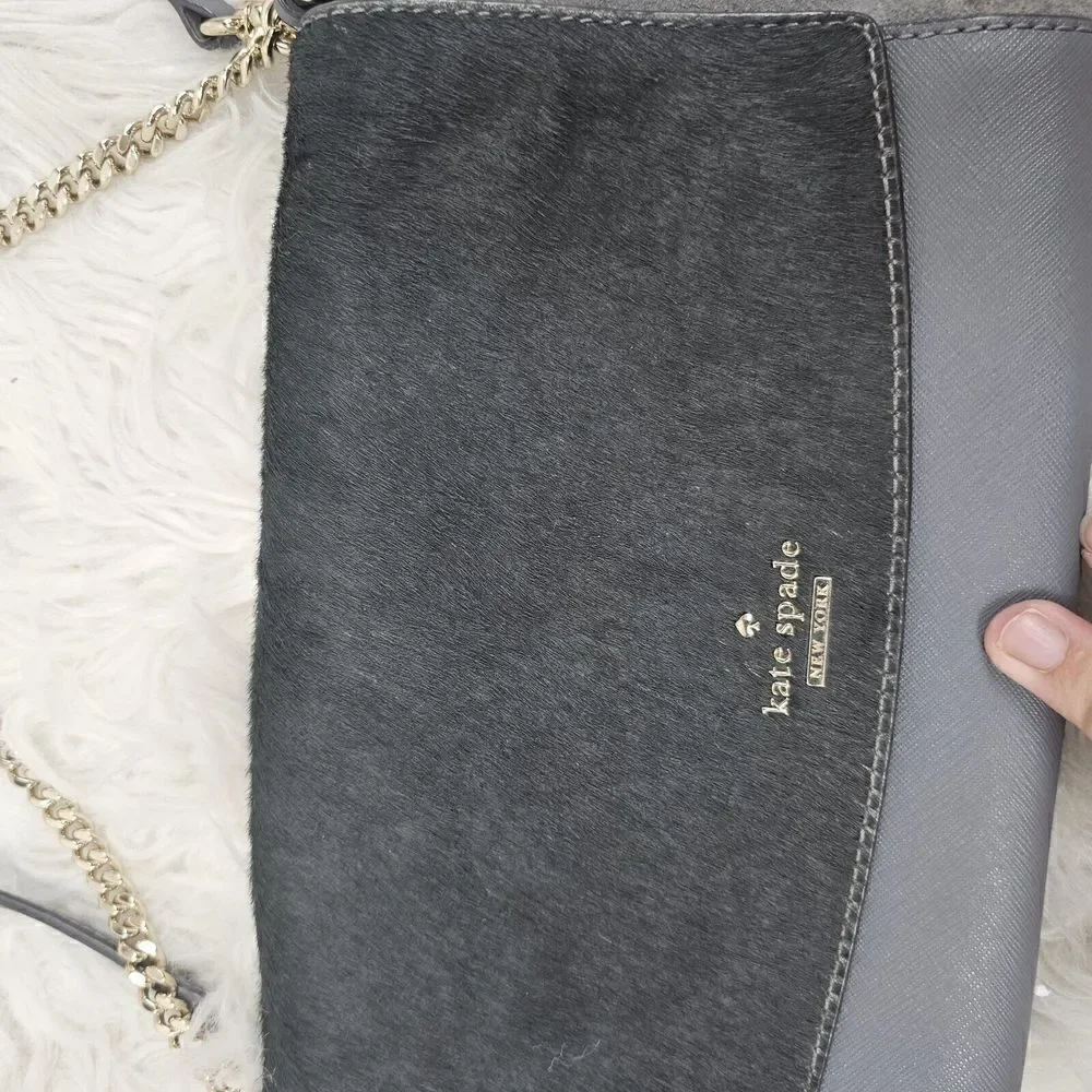 Kate Spade Laurel Way Haircalf Greer Crossbody Shoulder Bag Purse Smoky Gray